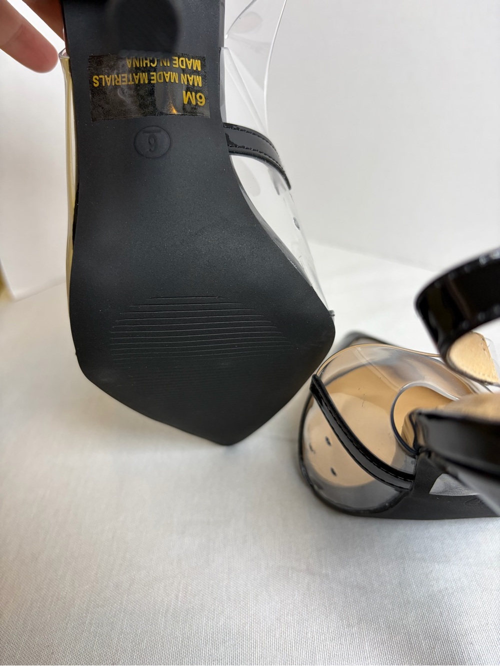 Fashion Nova Dare You Clear PVC Slingback Pumps Black Pointed Toe Heels Size 6 - Picture 6 of 10